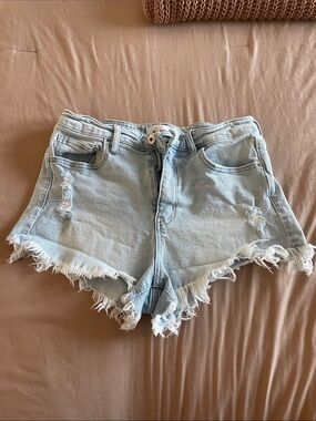 High-Rise Light Blue Distressed Denim Shorts for Women